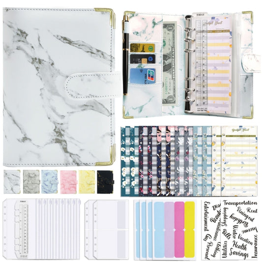 A6 Binder Budget Book Marbled Notebook PU Leather Binder(White) - Notebooks by null | Online Shopping South Africa | PMC Jewellery