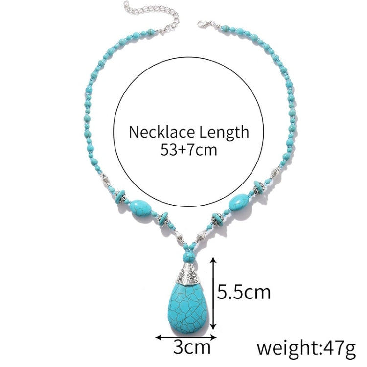 Bohemian Turquoise Natural Stone Sweater Vintage Pendant, Model: N2203-11 Large Water Droplets - Clothing & Beauty by PMC Jewellery | Online Shopping South Africa | PMC Jewellery