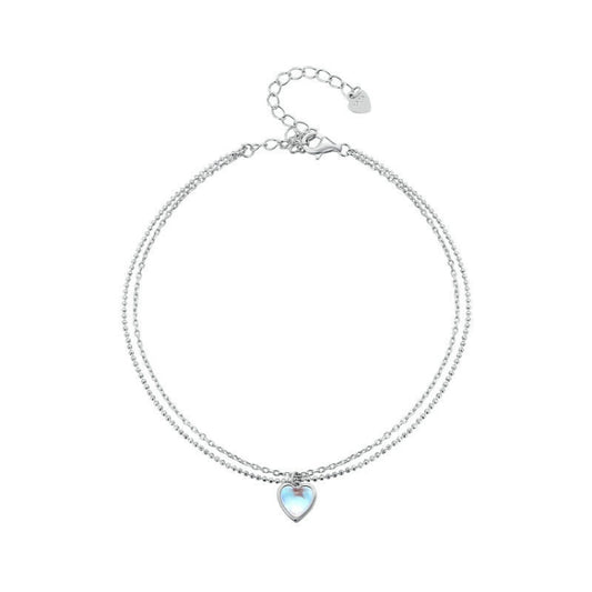 SCT024 Sterling Silver Heart Double Layer Anklet - Anklets by PMC Jewellery | Online Shopping South Africa | PMC Jewellery