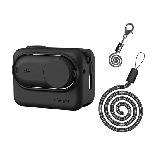 For Insta360 GO 3 AMagisn Silicone Body Cover Protective Case With Lanyard(Black) - Case & Bags by aMagisn | Online Shopping South Africa | PMC Jewellery
