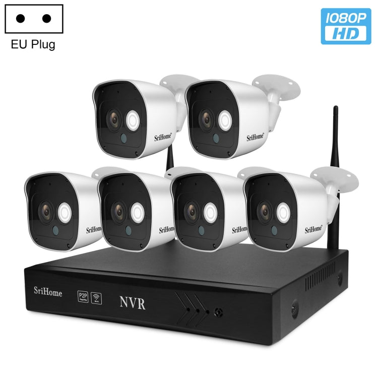 SriHome NVS002 1080P 6-Channel NVR Kit Wireless Security Camera System, Support Humanoid Detection / Motion Detection / Night Vision, EU Plug - Video Recorder Kit by SriHome | Online Shopping South Africa | PMC Jewellery