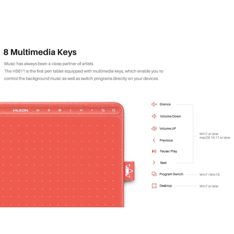 HUION HS611 5080 LPI Touch Strip Art Drawing Tablet for Fun, with Battery-free Pen & Pen Holder (Red) -  by HUION | Online Shopping South Africa | PMC Jewellery