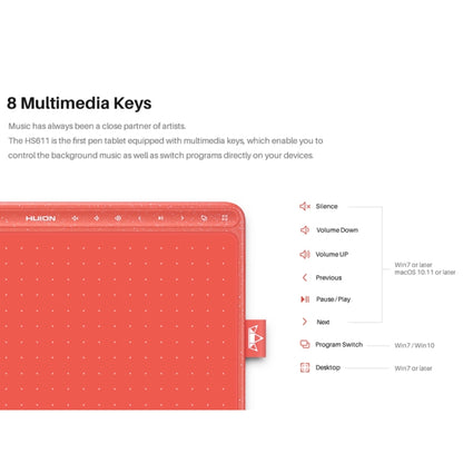 HUION HS611 5080 LPI Touch Strip Art Drawing Tablet for Fun, with Battery-free Pen & Pen Holder (Red) -  by HUION | Online Shopping South Africa | PMC Jewellery