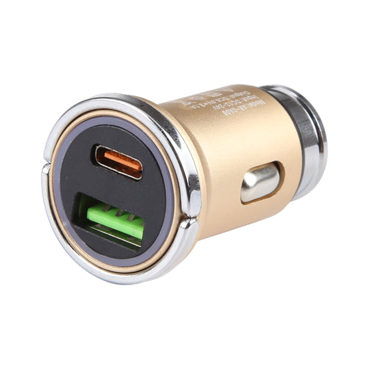 AR-CA08 12W 2A USB-C / Type-C + USB Ports Car Charger (Gold) - Car Charger by PMC Jewellery | Online Shopping South Africa | PMC Jewellery | Buy Now Pay Later Mobicred