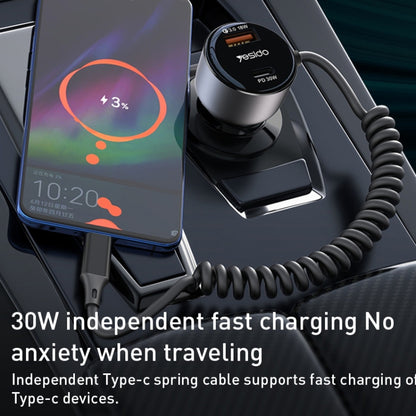 Yesido Y57 50W PD + QC3.0 Dual Port Car Charger with 8 Pin Spring Data Cable - Car Charger by Yesido | Online Shopping South Africa | PMC Jewellery | Buy Now Pay Later Mobicred