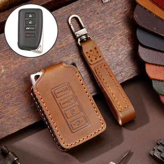 For Lexus 4-button Hallmo Car Cowhide Leather Key Protective Cover Key Case(Brown) - Car Key Cases by Hallmo | Online Shopping South Africa | PMC Jewellery | Buy Now Pay Later Mobicred