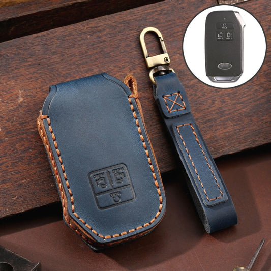 For KIA Carnival EX / SX Hallmo Car Cowhide Leather Key Protective Cover Key Case(Blue) - Car Key Cases by Hallmo | Online Shopping South Africa | PMC Jewellery | Buy Now Pay Later Mobicred