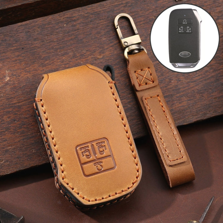 For KIA Carnival EX / SX Hallmo Car Cowhide Leather Key Protective Cover Key Case(Brown) - Car Key Cases by Hallmo | Online Shopping South Africa | PMC Jewellery | Buy Now Pay Later Mobicred