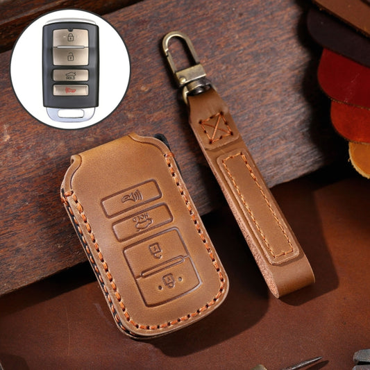 For Kia K4 Hallmo Car Cowhide Leather Key Protective Cover Key Case(Brown) - Car Key Cases by Hallmo | Online Shopping South Africa | PMC Jewellery | Buy Now Pay Later Mobicred