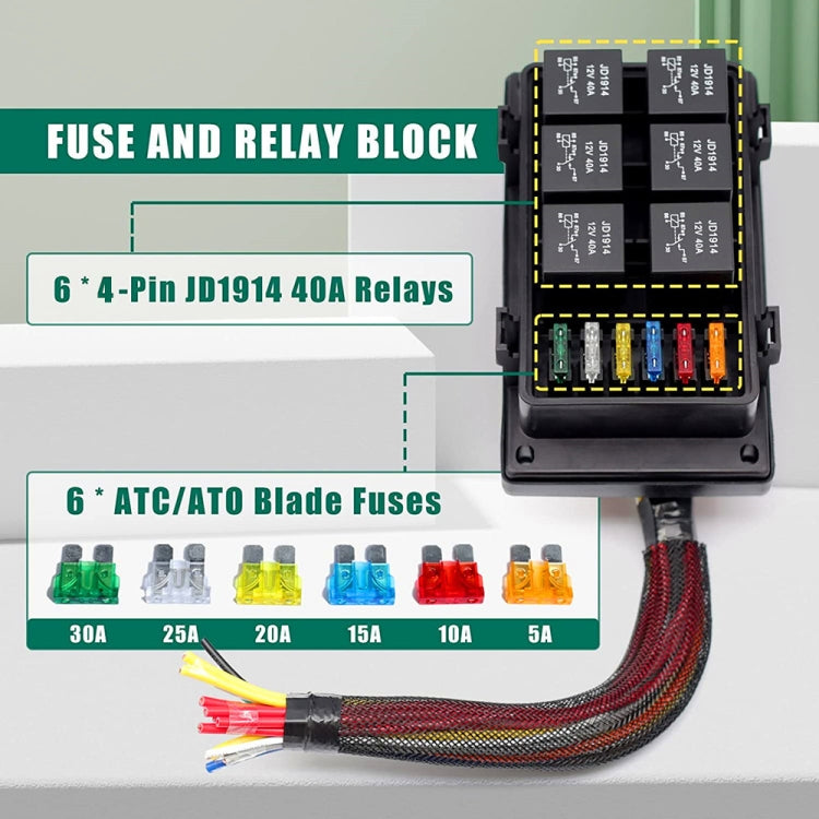 12V 4 Pin Car 6 Slots IP66 Waterproof Relay Fuse Box with Cable - Fuse by PMC Jewellery | Online Shopping South Africa | PMC Jewellery | Buy Now Pay Later Mobicred