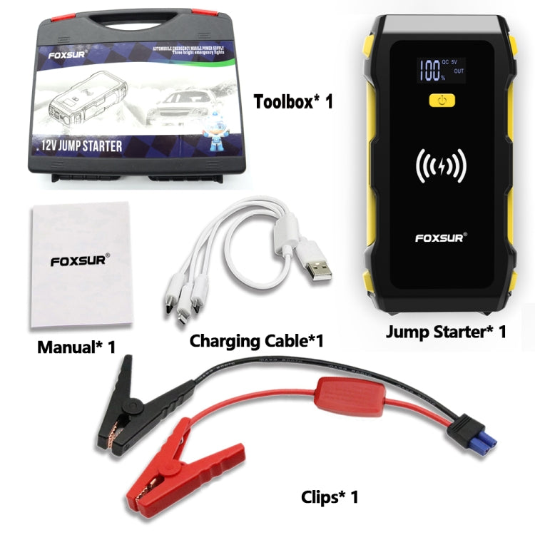 FOXSUR FJS-800 12V Car Multifunctional Wireless Charging Emergency Start Power Supply (Yellow) - Power Bank by FOXSUR | Online Shopping South Africa | PMC Jewellery