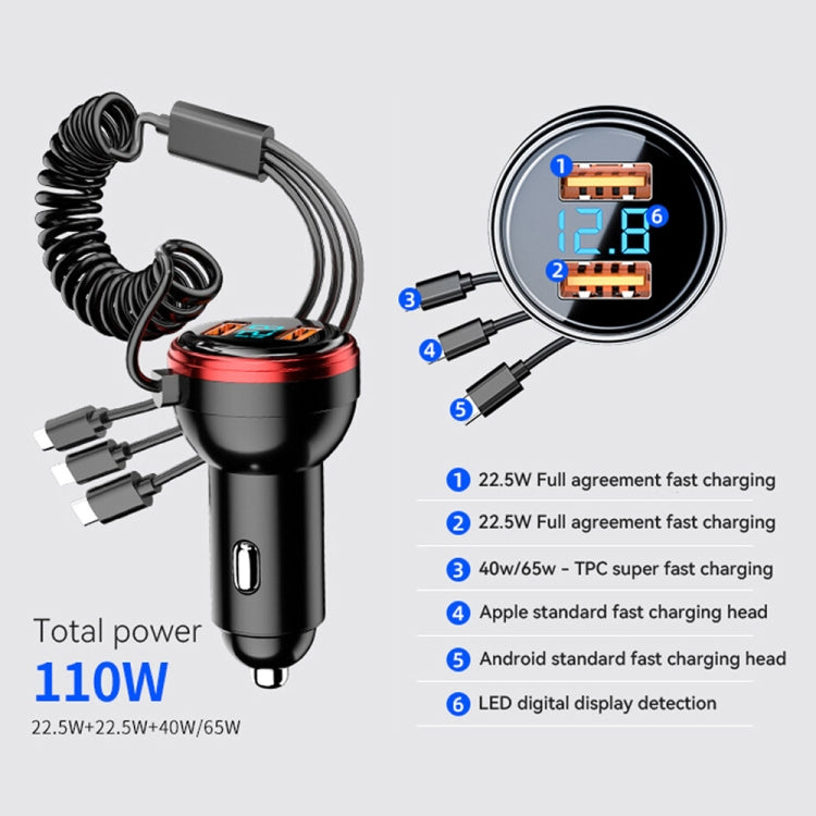 BW15 110W 3 in 1 Charging Cable & Dual USB Port Car Charger (Silver) - Car Charger by PMC Jewellery | Online Shopping South Africa | PMC Jewellery | Buy Now Pay Later Mobicred