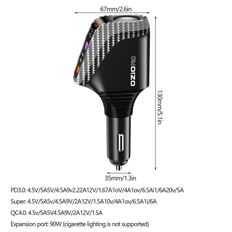 Ozio DY68TC 278W PD3.0 100W + Dual USB 66W+22.5W Carbon Fiber Pattern Car Charger - Car Charger by ozio | Online Shopping South Africa | PMC Jewellery | Buy Now Pay Later Mobicred