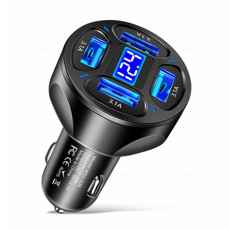 WGS-G36 3.1A 4 in 1 Digital Display Car Charger with Voltmeter (Black) - Car Charger by PMC Jewellery | Online Shopping South Africa | PMC Jewellery | Buy Now Pay Later Mobicred