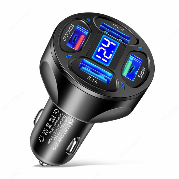 66W 4 in 1 Digital Display Fast Charging Car Charger with Voltmeter (Black) - Car Charger by PMC Jewellery | Online Shopping South Africa | PMC Jewellery | Buy Now Pay Later Mobicred