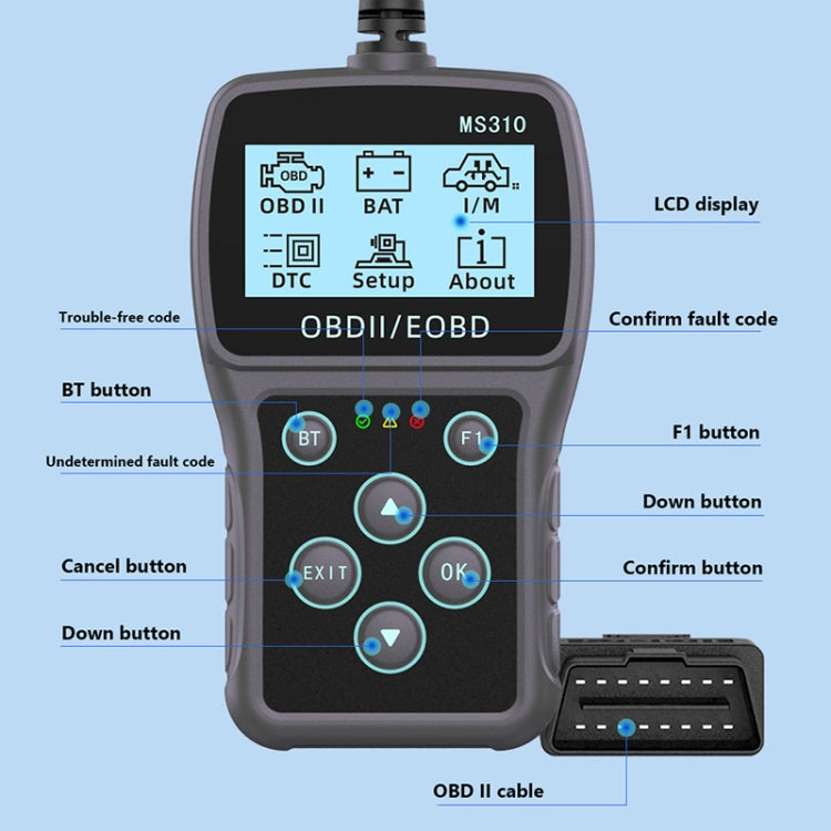 MS310 LCD Screen Car Battery Tester ODB2 Fault Detector - Electronic Test by PMC Jewellery | Online Shopping South Africa | PMC Jewellery | Buy Now Pay Later Mobicred