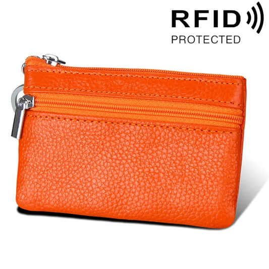 Cowhide Leather Zipper Solid Color Horizontal Card Holder Wallet RFID Blocking Coin Purse Card Bag Protect Case, Size: 11.4*7.4cm(Orange) - Antimagnetic RFID Package by PMC Jewellery | Online Shopping South Africa | PMC Jewellery | Buy Now Pay Later Mobicred