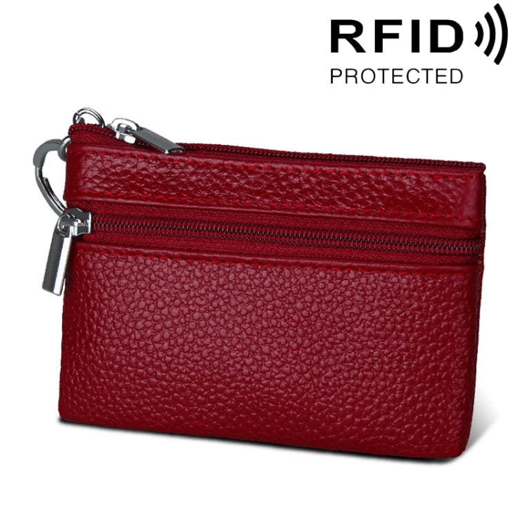 Cowhide Leather Zipper Solid Color Horizontal Card Holder Wallet RFID Blocking Coin Purse Card Bag Protect Case, Size: 11.4*7.4cm(Wine Red) - Antimagnetic RFID Package by PMC Jewellery | Online Shopping South Africa | PMC Jewellery | Buy Now Pay Later Mobicred