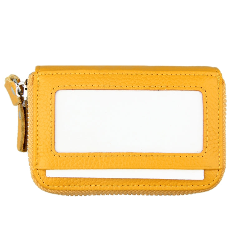 Genuine Cowhide Leather Dual Layer Solid Color Zipper Card Holder Wallet RFID Blocking Coin Purse Card Bag Protective Case with 11 Card Slots & Coin Position, Size: 11*7.5*4.5cm(Yellow) - Antimagnetic RFID Package by PMC Jewellery | Online Shopping South Africa | PMC Jewellery | Buy Now Pay Later Mobicred