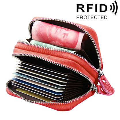 Genuine Leather Dual Layer Zipper Card Holder Wallet RFID Blocking Purse, Size: 10.5x7.0x4.0cm(Red) - Antimagnetic RFID Package by PMC Jewellery | Online Shopping South Africa | PMC Jewellery | Buy Now Pay Later Mobicred