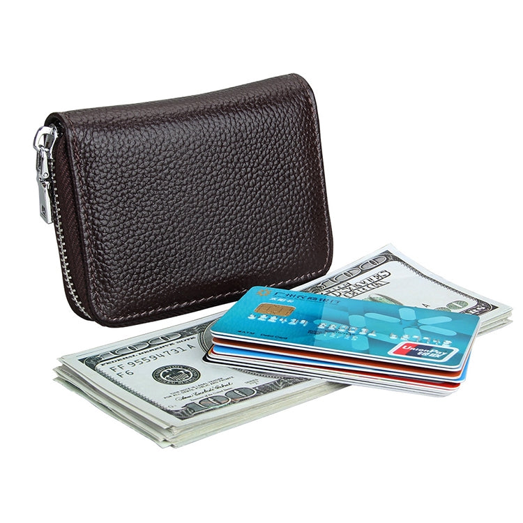 KB205 Antimagnetic RFID Litchi Texture Leather Zipper Large-capacity Card Holder Wallet(Coffee) - Antimagnetic RFID Package by PMC Jewellery | Online Shopping South Africa | PMC Jewellery | Buy Now Pay Later Mobicred