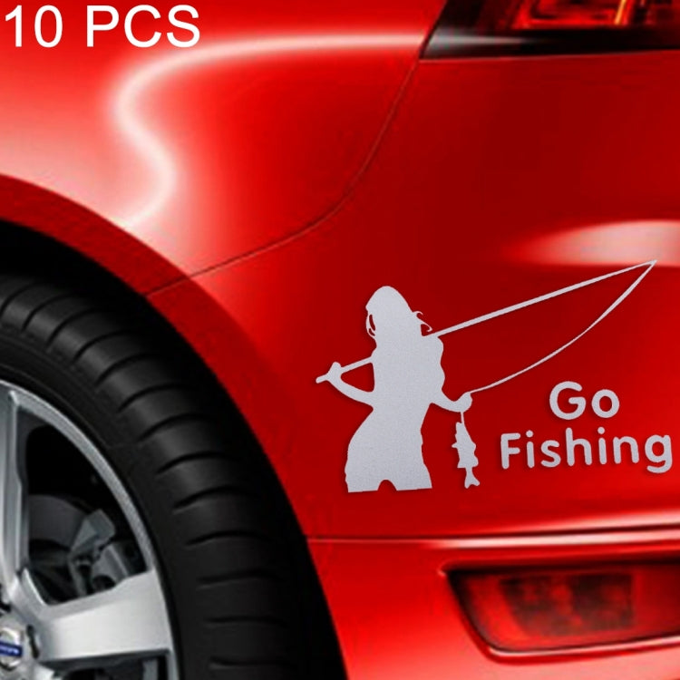 10 PCS Beauty Go Fishing Styling Reflective Car Sticker, Size: 14cm x 8.5cm(Silver) - Decorative Sticker by PMC Jewellery | Online Shopping South Africa | PMC Jewellery | Buy Now Pay Later Mobicred