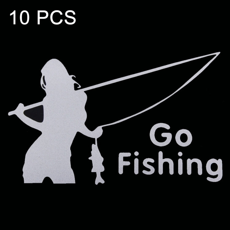 10 PCS Beauty Go Fishing Styling Reflective Car Sticker, Size: 14cm x 8.5cm(Silver) - Decorative Sticker by PMC Jewellery | Online Shopping South Africa | PMC Jewellery | Buy Now Pay Later Mobicred