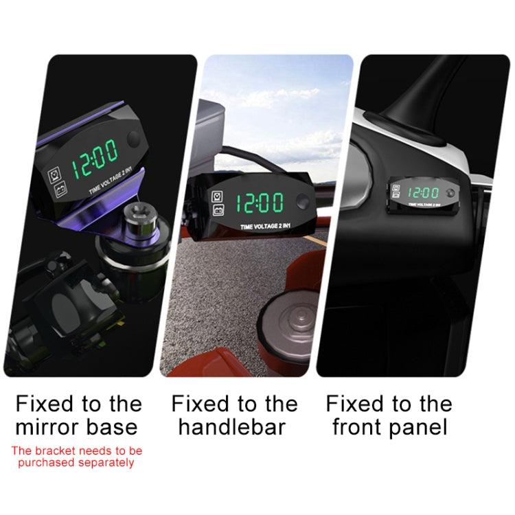 Motorcycle Multi-functional 2 in 1 Digital Display Voltmeter + Electronic Clock, 6-30V IP67 (Green Light) - Battery Charger by PMC Jewellery | Online Shopping South Africa | PMC Jewellery