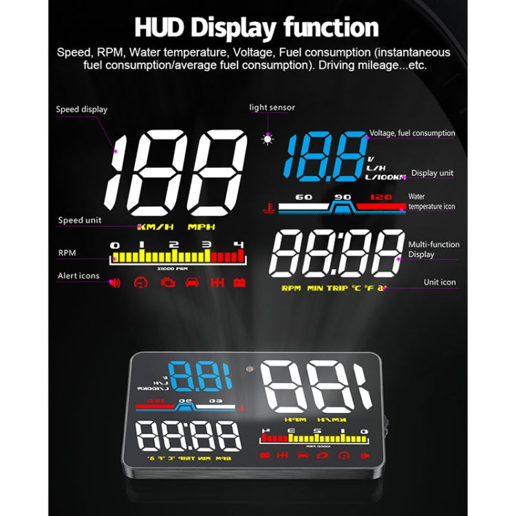 D5000 OBD2 5 inch Vehicle-mounted Head Up Display Security System, Support Car Speed / Engine Revolving Speed Display / Water Temperature / Battery Voltage / Detection and Elimination Fault Code - Head Up Display System by PMC Jewellery | Online Shopping South Africa | PMC Jewellery | Buy Now Pay Later Mobicred