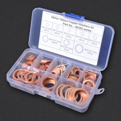 120 PCS O Shape Solid Copper Crush Washers Assorted Oil Seal Flat Ring Kit for Car / Boat  / Generators - Engine Fittings by PMC Jewellery | Online Shopping South Africa | PMC Jewellery