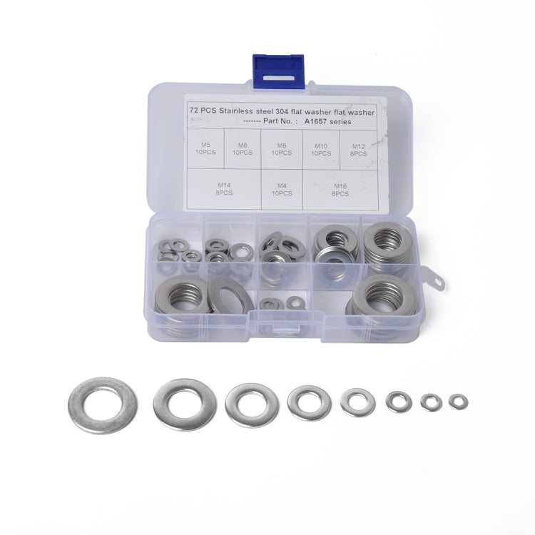 72 PCS Round Shape Stainless Steel Flat Washer Assorted Kit M4-M16 for Car / Boat / Home Appliance - Nuts & Bolts by PMC Jewellery | Online Shopping South Africa | PMC Jewellery