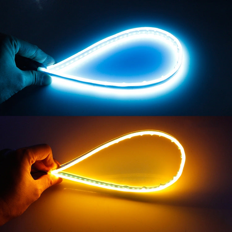 2 PCS 30cm DC12V 4.2W Ultra-thin Car Auto Double Colors Turn Lights / Running Lights, with LED SMD-2835 Lamp Beads (Turn Lights: Yellow Light; Running Lights: Ice Blue Light) - Running Lights by PMC Jewellery | Online Shopping South Africa | PMC Jewellery | Buy Now Pay Later Mobicred