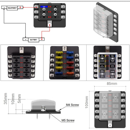 1 in 10 Out Fuse Box Screw Terminal Section Fuse Holder Kits with LED Warning Indicator for Auto Car Truck Boat - Fuse by PMC Jewellery | Online Shopping South Africa | PMC Jewellery