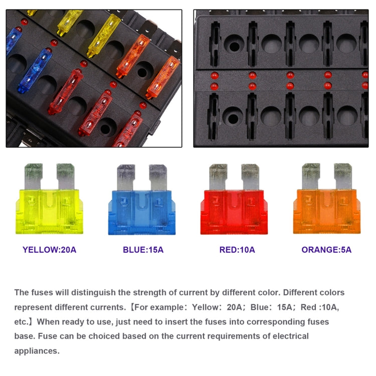 1 in 10 Out Fuse Box Screw Terminal Section Fuse Holder Kits with LED Warning Indicator for Auto Car Truck Boat - Fuse by PMC Jewellery | Online Shopping South Africa | PMC Jewellery