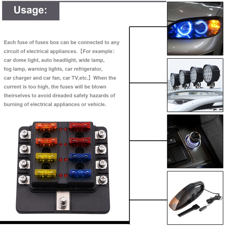 1 in 8 Out Fuse Box Screw Terminal Section Fuse Holder Kits with LED Warning Indicator for Auto Car Truck Boat - Fuse by PMC Jewellery | Online Shopping South Africa | PMC Jewellery