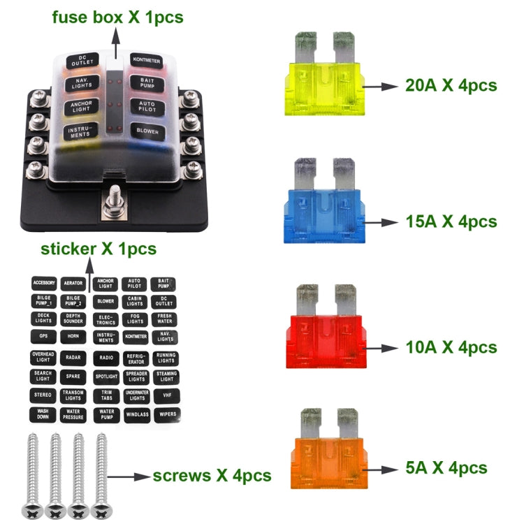 1 in 8 Out Fuse Box Screw Terminal Section Fuse Holder Kits with LED Warning Indicator for Auto Car Truck Boat - Fuse by PMC Jewellery | Online Shopping South Africa | PMC Jewellery