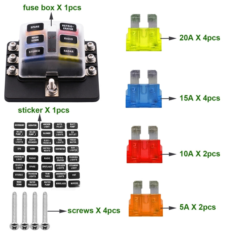 1 in 6 Out 6 Way Circuit Fuse Box Screw Terminal Section Fuse Holder Kits with LED Warning Indicator for Auto Car Truck Boat - Fuse by PMC Jewellery | Online Shopping South Africa | PMC Jewellery