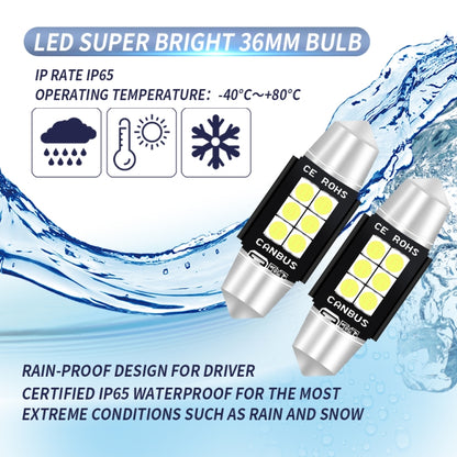 2 PCS 36mm DC12V-24V 3W 6000K 660LM 6LEDs SMD-3030 Car Reading Lamp / License Plate Light - License Plate Lights by PMC Jewellery | Online Shopping South Africa | PMC Jewellery