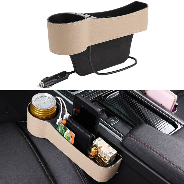 Car Multi-functional Driver Seat Console PU Leather Box Cigarette Lighter Charging Pocket Cup Holder Seat Gap Side Storage Box(Beige) - Stowing Tidying by PMC Jewellery | Online Shopping South Africa | PMC Jewellery