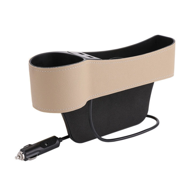 Car Multi-functional Driver Seat Console PU Leather Box Cigarette Lighter Charging Pocket Cup Holder Seat Gap Side Storage Box(Beige) - Stowing Tidying by PMC Jewellery | Online Shopping South Africa | PMC Jewellery