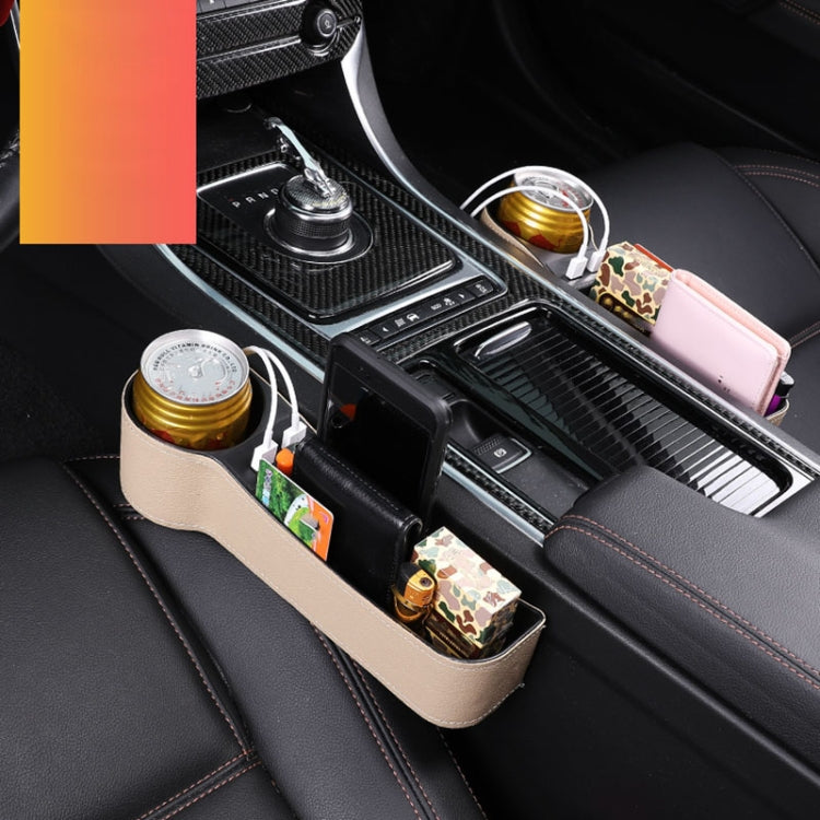 Car Multi-functional Driver Seat Console PU Leather Box Cigarette Lighter Charging Pocket Cup Holder Seat Gap Side Storage Box(Beige) - Stowing Tidying by PMC Jewellery | Online Shopping South Africa | PMC Jewellery