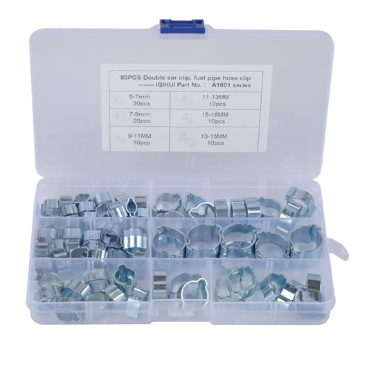 80 PCS Adjustable Double Ear Zinc Plated Steel Hydraulic Hose Clamps O-Clips Pipe Fuel Air, Inside Diameter Range: 5.0-15mm - Booster Cable & Clip by PMC Jewellery | Online Shopping South Africa | PMC Jewellery | Buy Now Pay Later Mobicred