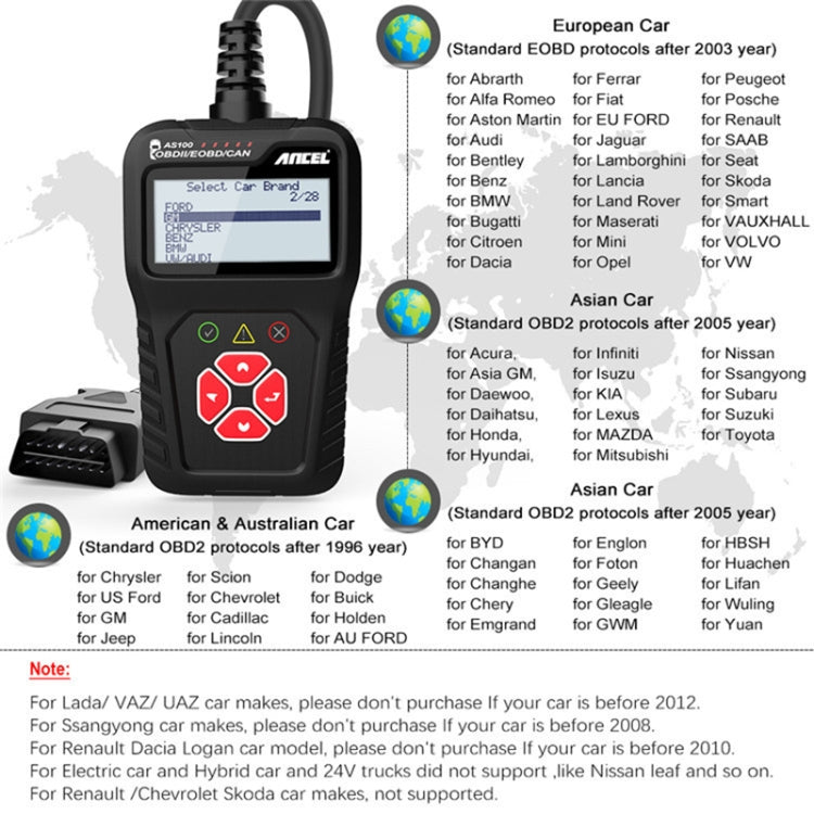 Ancel AS100 Car Fault Detector OBDII Engine Fault Light Clear - Electronic Test by PMC Jewellery | Online Shopping South Africa | PMC Jewellery | Buy Now Pay Later Mobicred