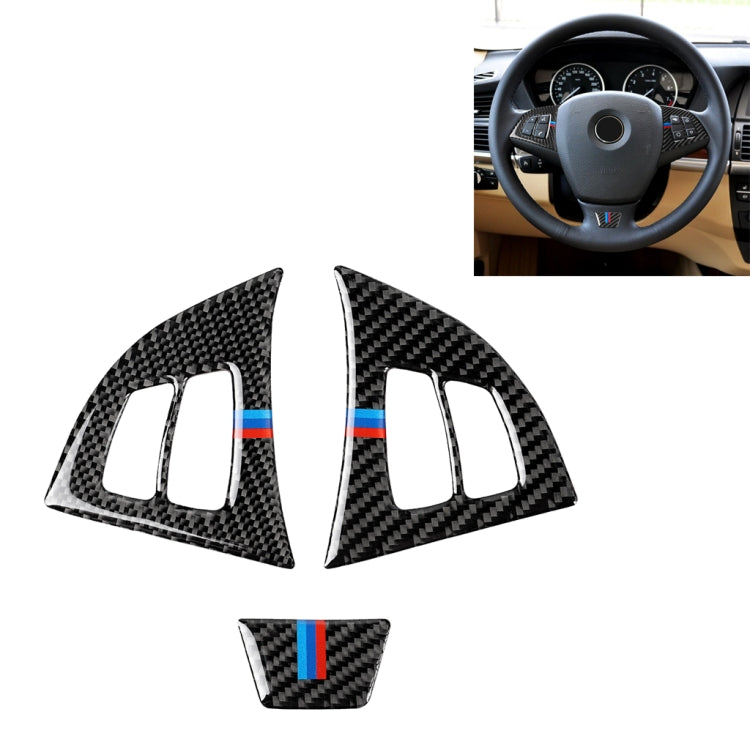 3 in 1 Car Carbon Fiber Tricolor Steering Wheel Button Decorative Sticker for BMW E70 2008-2013 X5, Left and Right Drive Universal - Car Interior Mouldings by PMC Jewellery | Online Shopping South Africa | PMC Jewellery | Buy Now Pay Later Mobicred