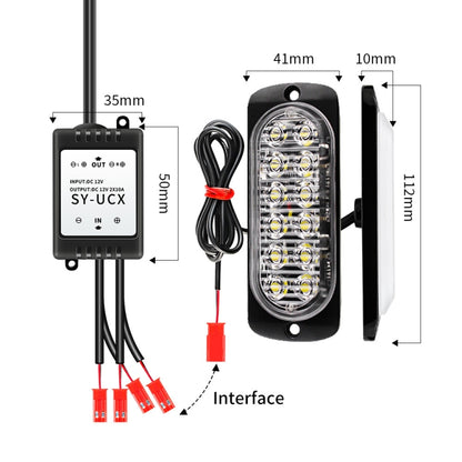 DC12V-24V / 18W 4 in 1 Front Grille Emergency Strobe Flash Warning Light Pickup 12LEDs Side Light Wireless Control 16 Modes (Red Light) - Warning Lights by PMC Jewellery | Online Shopping South Africa | PMC Jewellery | Buy Now Pay Later Mobicred