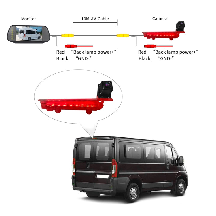 PZ470 Car Waterproof 170 Degree Brake Light View Camera + 7 inch Rearview Monitor for Volkswagen T5 / T6 2010-2017 - Rear View Cameras by PMC Jewellery | Online Shopping South Africa | PMC Jewellery | Buy Now Pay Later Mobicred