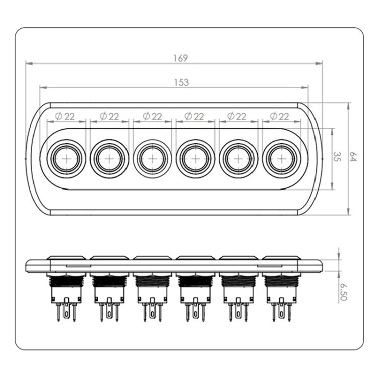 Yacht / RV Modified 6-position Button 12V 20A IP66 Carbon Fiber Panel Switch (Blue Light) - Car Switches by PMC Jewellery | Online Shopping South Africa | PMC Jewellery