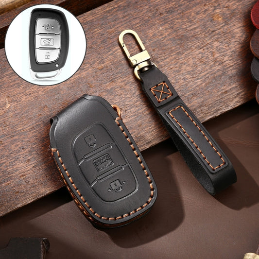 Hallmo Car Cowhide Leather Key Protective Cover Key Case for Hyundai IX35 A Style(Black) - Car Key Cases by Hallmo | Online Shopping South Africa | PMC Jewellery | Buy Now Pay Later Mobicred