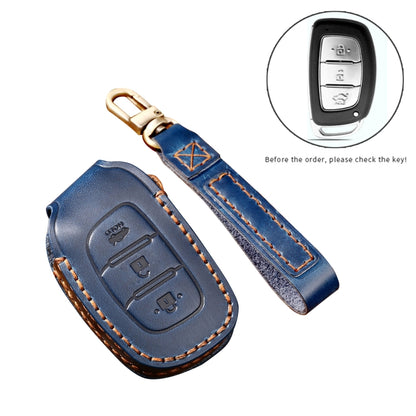 Hallmo Car Cowhide Leather Key Protective Cover Key Case for Hyundai IX35 B Style(Black) - Car Key Cases by Hallmo | Online Shopping South Africa | PMC Jewellery | Buy Now Pay Later Mobicred