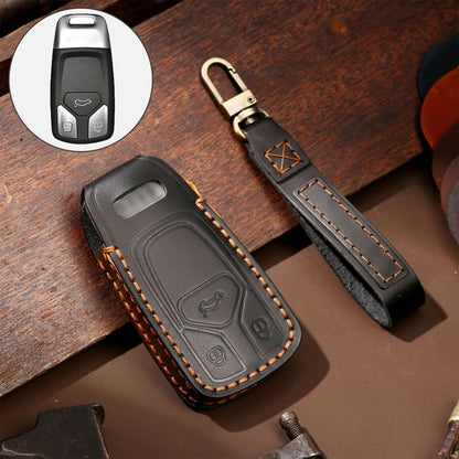 Hallmo Car Cowhide Leather Key Protective Cover Key Case for Audi A6L / A8L / A4 / A7 / A5 A Style(Black) - Car Key Cases by PMC Jewellery | Online Shopping South Africa | PMC Jewellery | Buy Now Pay Later Mobicred